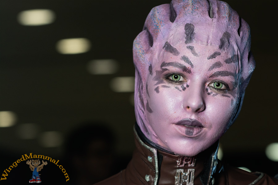 A picture of purple Asari cosplay at PAX South 2015!
