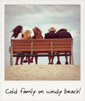 Cold family on windy beach! Cold family on windy beach!