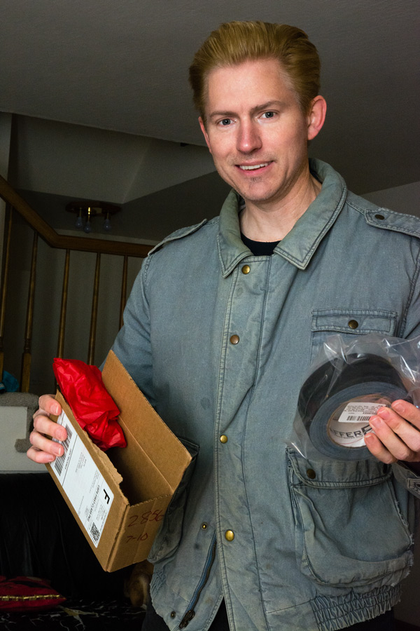 Me opening gaffer tape gift photo