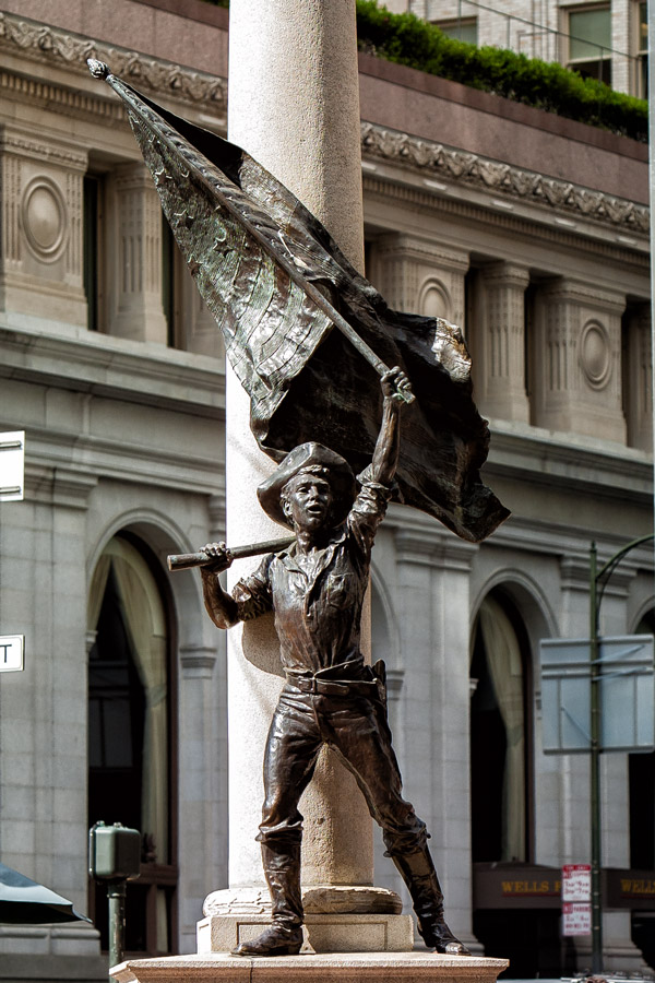 California kid with flag statue photo