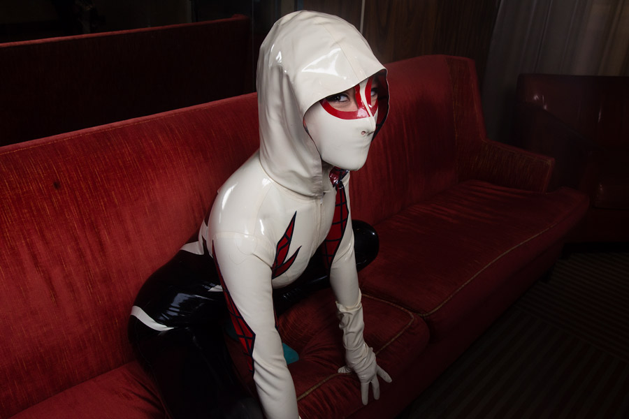 Spider Gwen on couch cosplay photo