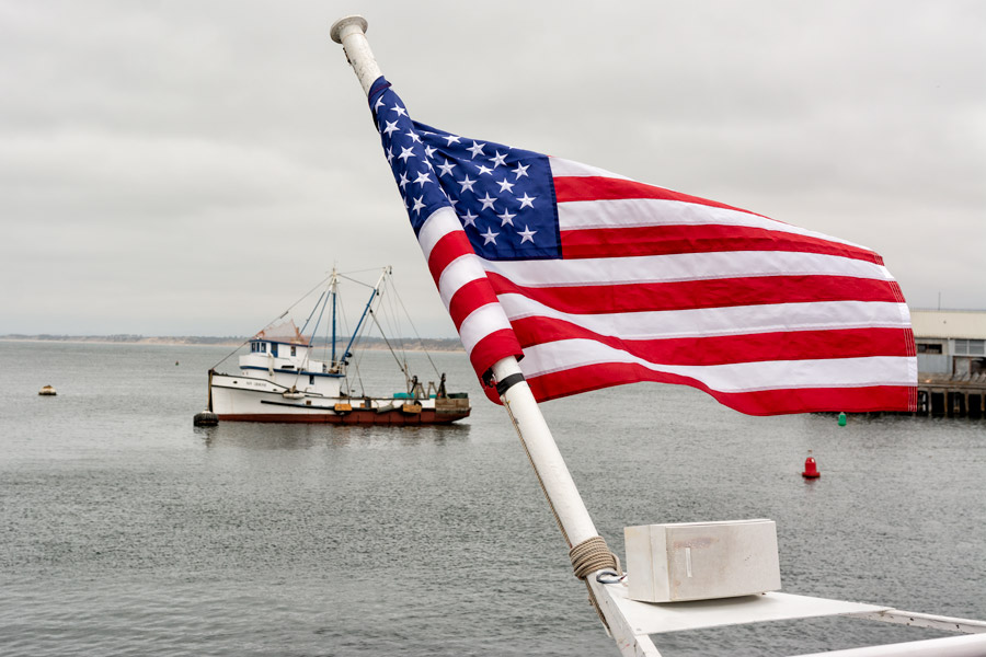 American flag and shrimpboat photo