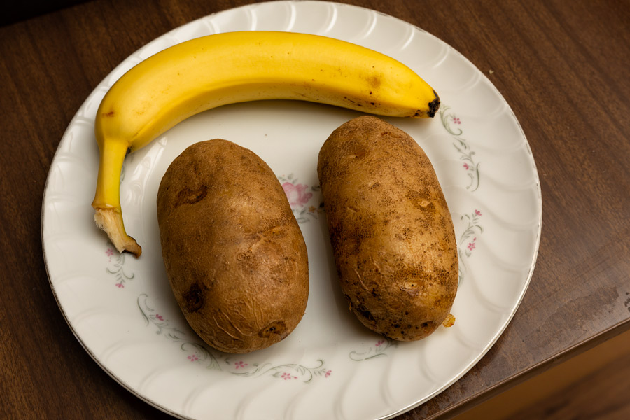Potatoes and banana photo