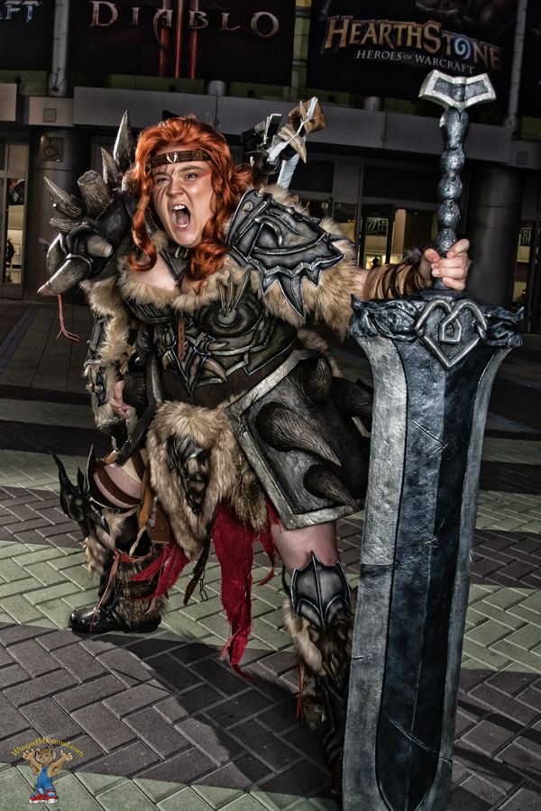 A picture of a female barbarian cosplay at BlizzCon 2015 taken by Batty!
