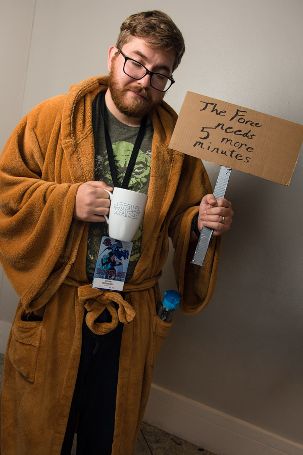 A picture of Tired Jedi cosplay at Dragon Con 2017 taken by Batty!