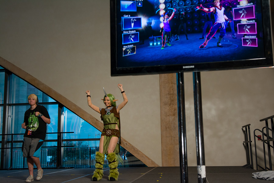 A picture of Soraka from League of Legends doing Dance Central at PAX South 2015!