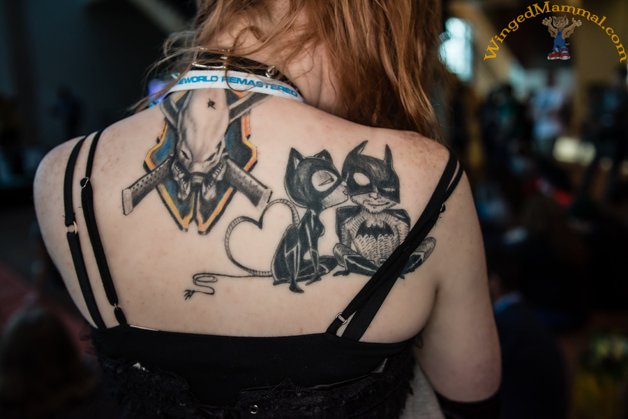 A picture of an awesome Catwoman and Batman tattoo at PAX South 2015!
