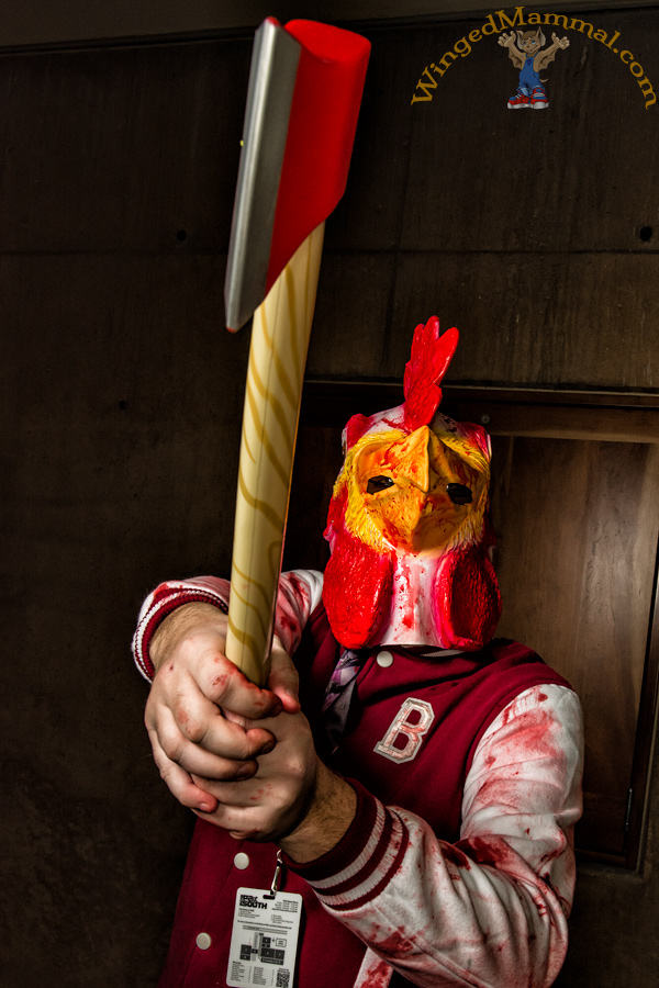 A picture of a Rooster cosplay from Hotline Miami at PAX South 2015!